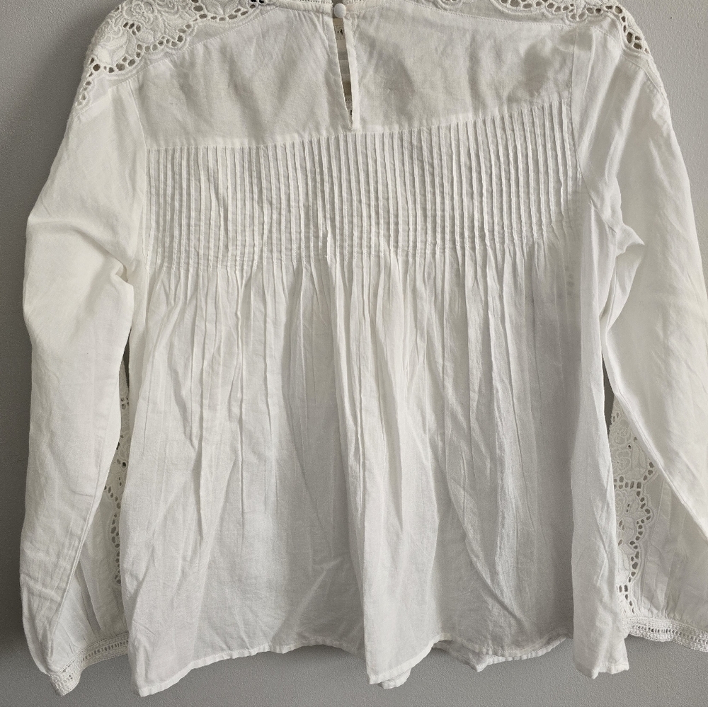 All Saints Elaia Bright White Eyelet Embroidered Semi Sheer Pleated Cotton Top 0 - Picture 8 of 9
